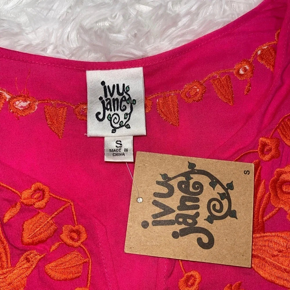 Ivy Jane NWT Floral Bird Embroidered Dolman Short Sleeve Waist Tie Top Size S - Picture 5 of 10